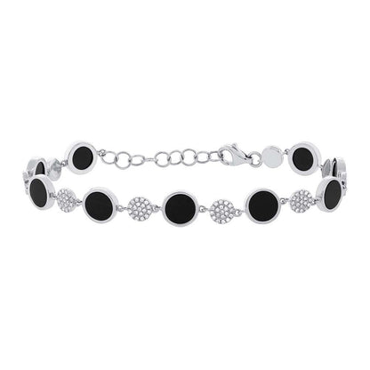 Diamond & 3.61ct Onyx 14k White Gold Bracelet - 0.41ct