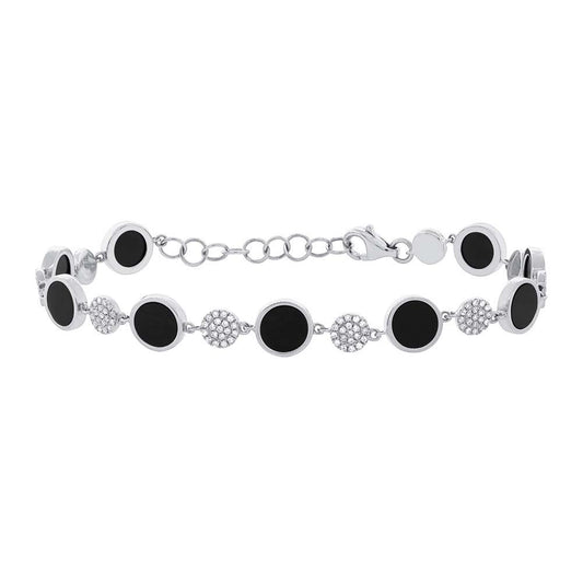 Diamond & 3.61ct Onyx 14k White Gold Bracelet - 0.41ct