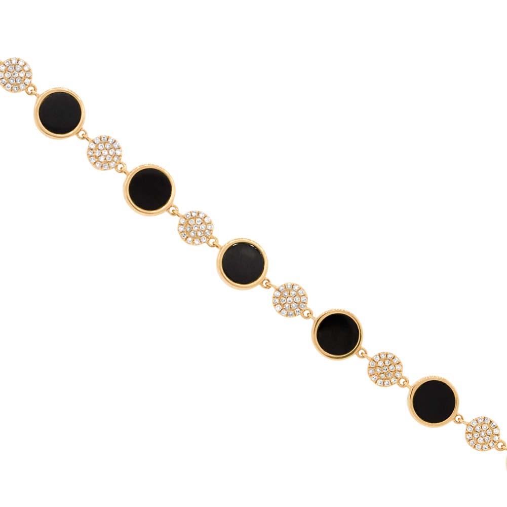 Diamond & 3.61ct Onyx 14k Yellow Gold Bracelet - 0.41ct
