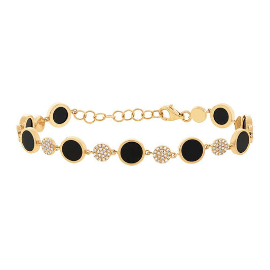 Diamond & 3.61ct Onyx 14k Yellow Gold Bracelet - 0.41ct