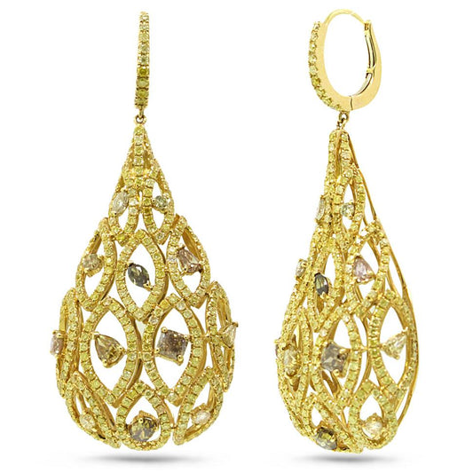 18k Yellow Gold Fancy Color Diamond Earring - 6.62ct