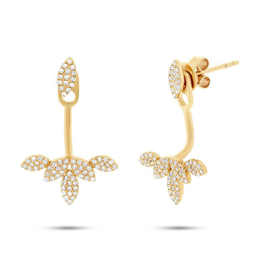 14k Yellow Gold Diamond Leaf Earring Jacket with Stud
