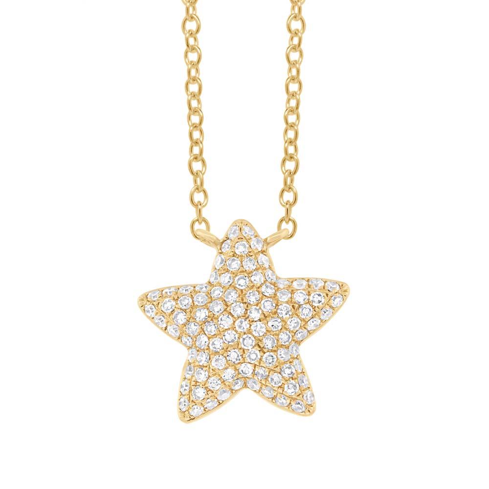 14k Yellow Gold Diamond Pave Star Necklace - 0.27ct