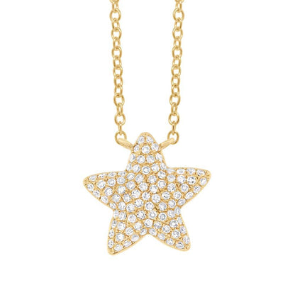 14k Yellow Gold Diamond Pave Star Necklace - 0.27ct