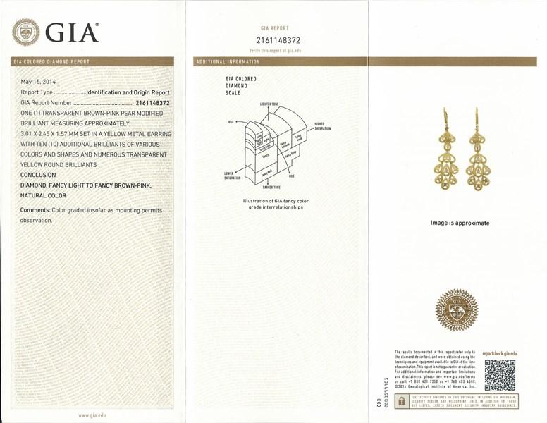18k Yellow Gold GIA Certified Fancy Color Diamond Earring - 4.43ct