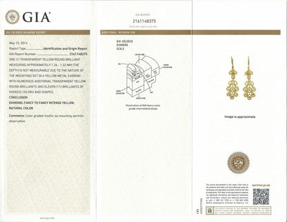 18k Yellow Gold GIA Certified Fancy Color Diamond Earring - 4.43ct