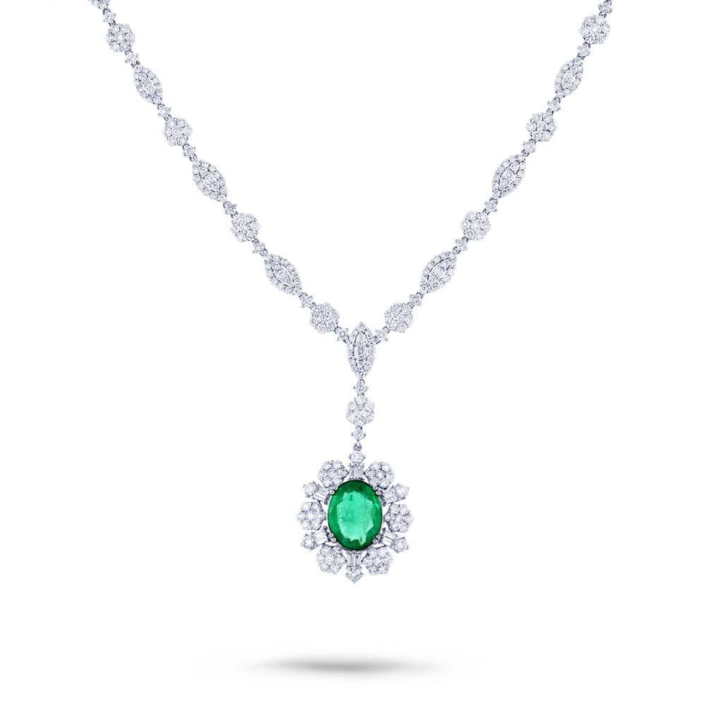 Diamond & 4.46ct Emerald 18k White Gold GIA Certified Necklace - 7.64ct