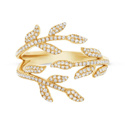 14k Yellow Gold Diamond Leaf Ring Size 6 - 0.44ct