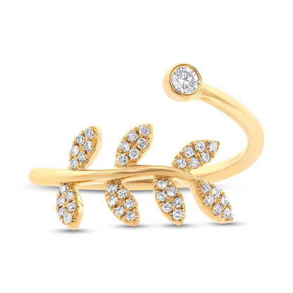 14k Yellow Gold Diamond Leaf Lady's Ring - 0.20ct