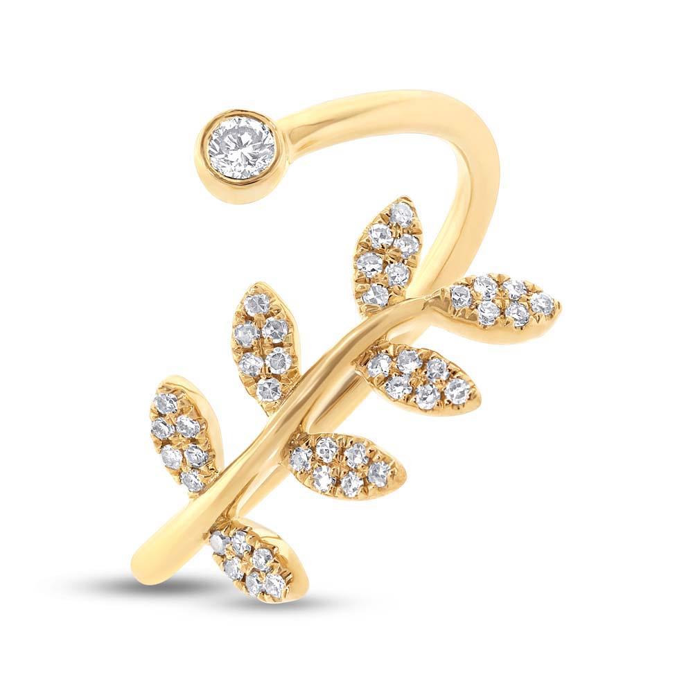 14k Yellow Gold Diamond Leaf Lady's Ring - 0.20ct