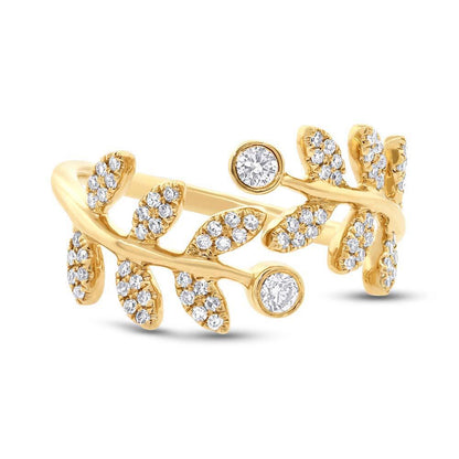 14k Yellow Gold Diamond Leaf Lady's Ring - 0.36ct