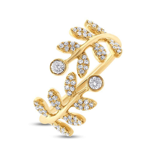 14k Yellow Gold Diamond Leaf Lady's Ring - 0.36ct