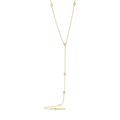 14k Yellow Gold Diamond Cross Lariat Necklace - 0.49ct