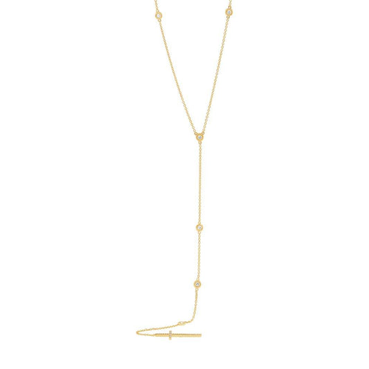 14k Yellow Gold Diamond Cross Lariat Necklace - 0.49ct