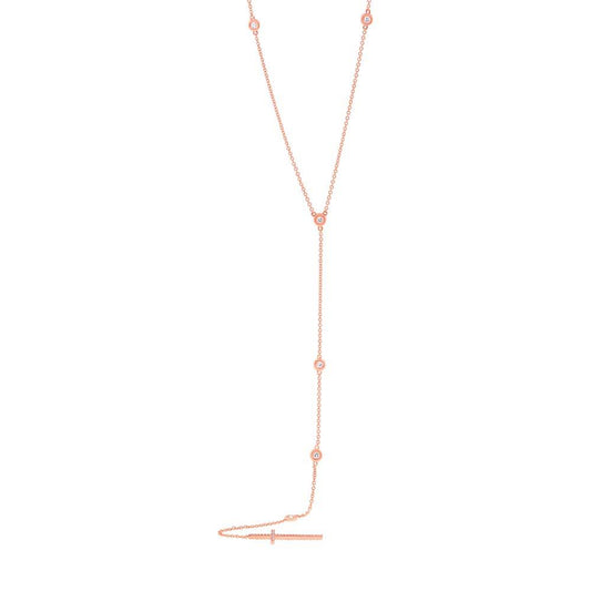 14k Rose Gold Fashionable Diamond Cross Lariat Necklace - 0.49ct V0215