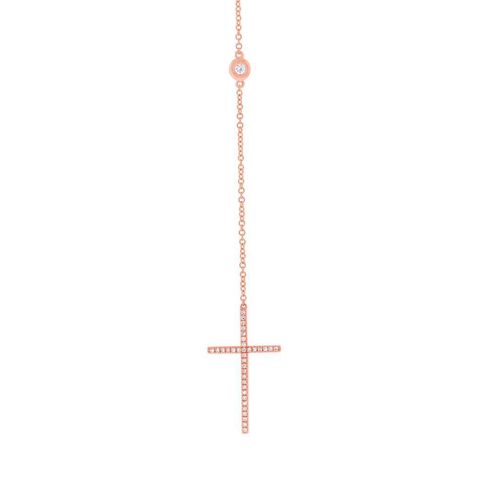 14k Rose Gold Fashionable Diamond Cross Lariat Necklace - 0.49ct V0215