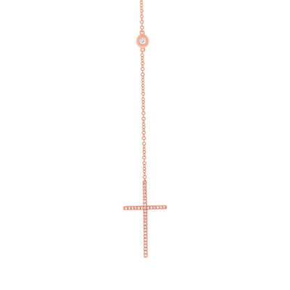 14k Rose Gold Fashionable Diamond Cross Lariat Necklace - 0.49ct V0215