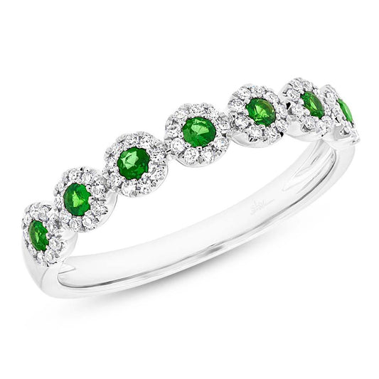 Diamond & 0.22ct Green Garnet 14k White Gold Lady's Band