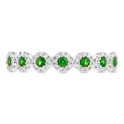 Diamond & 0.22ct Green Garnet 14k White Gold Lady's Band