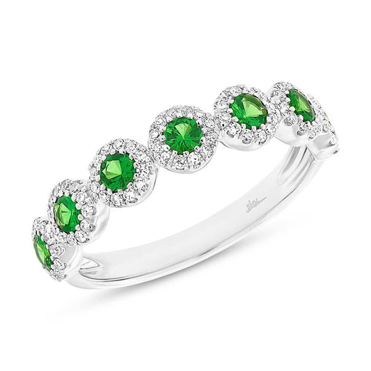Diamond & 0.65ct Green Garnet 14k White Gold Lady's Band
