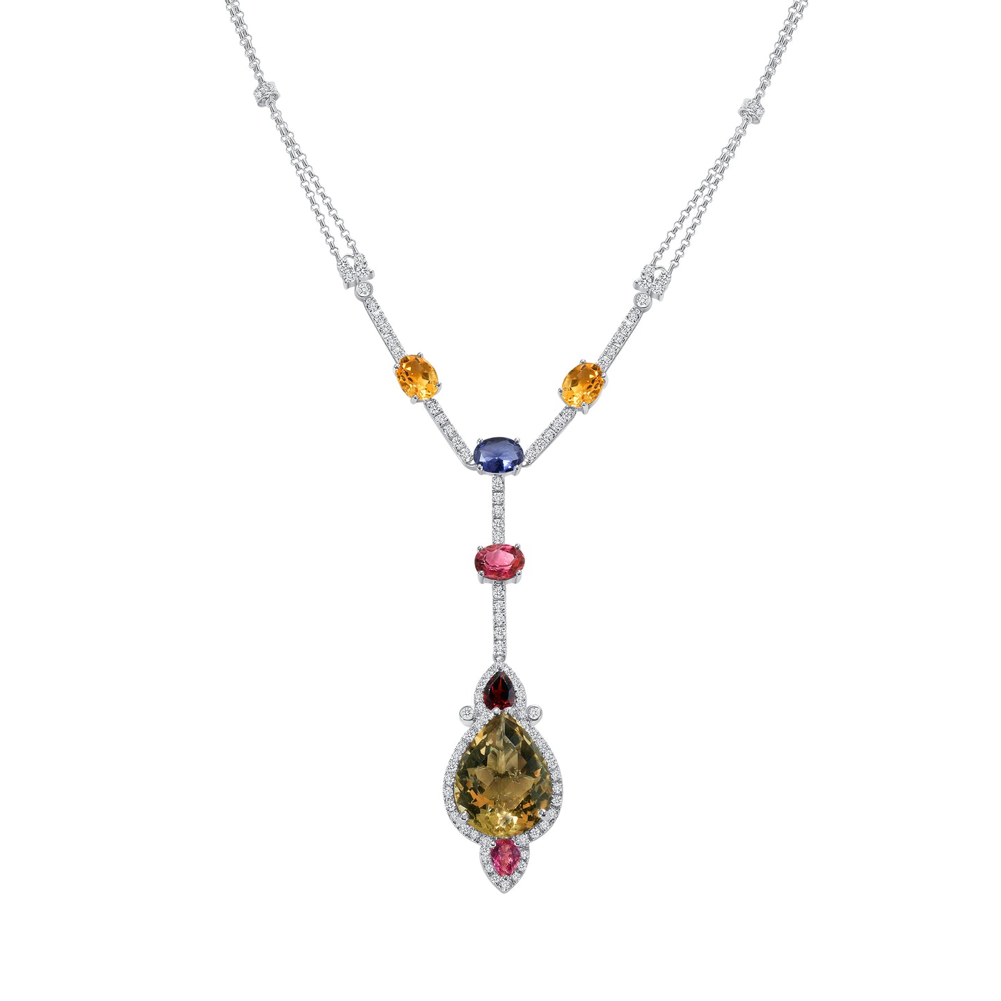 Diamond Necklace With Colored Stone Necklace Combination  V0321