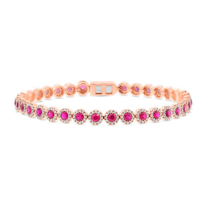 Diamond & 3.65ct Ruby 14k Rose Gold Bracelet - 1.28ct