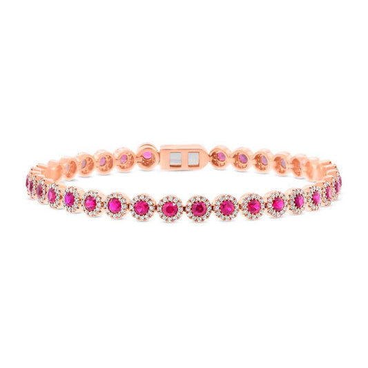 Diamond & 3.65ct Ruby 14k Rose Gold Bracelet - 1.28ct