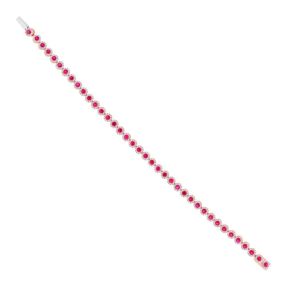 Diamond & 3.65ct Ruby 14k Rose Gold Bracelet - 1.28ct