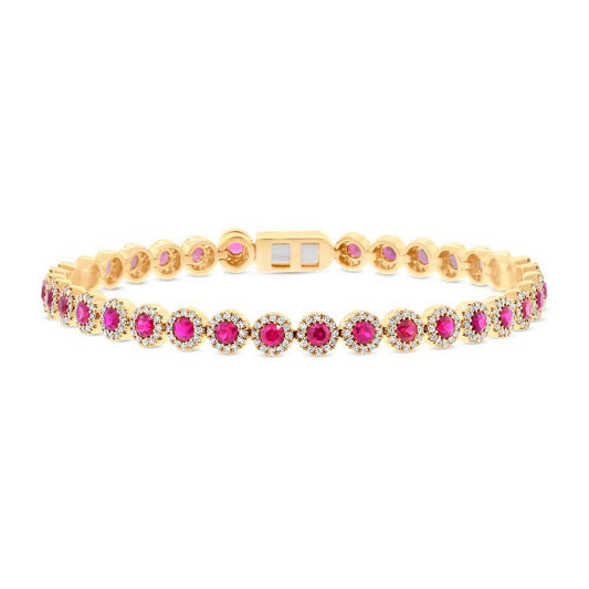 Diamond & 3.65ct Ruby 14k Yellow Gold Bracelet - 1.28ct