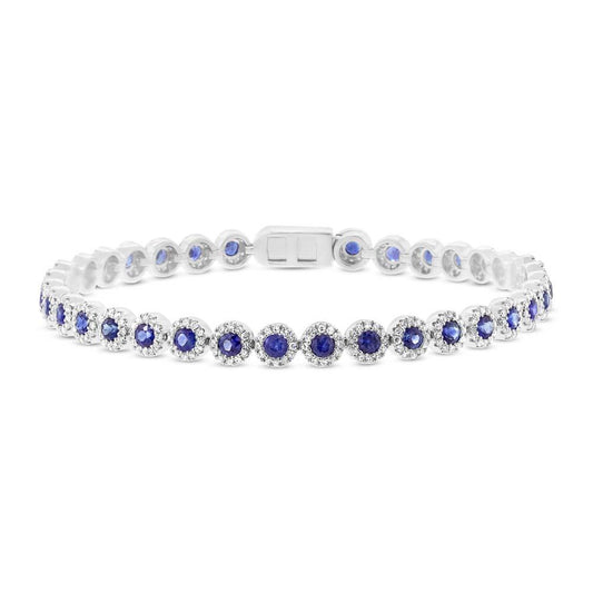 Diamond & 3.43ct Blue Sapphire 14k White Gold Bracelet - 1.28ct