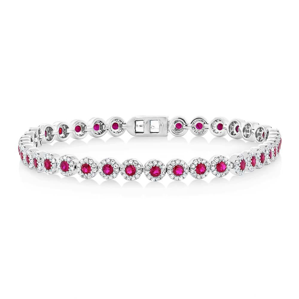 Diamond & 2.03ct Ruby 14k White Gold Lady's Bracelet - 1.22ct