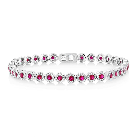 Diamond & 2.03ct Ruby 14k White Gold Lady's Bracelet - 1.22ct