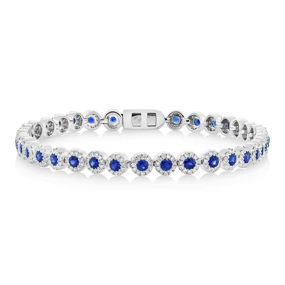 Diamond & 2.44ct Blue Sapphire 14k White Gold Lady's Bracelet - 1.22ct