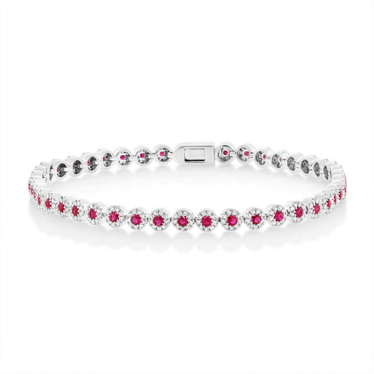 Diamond & 1.48ct Ruby 14k White Gold Lady's Bracelet - 1.08ct