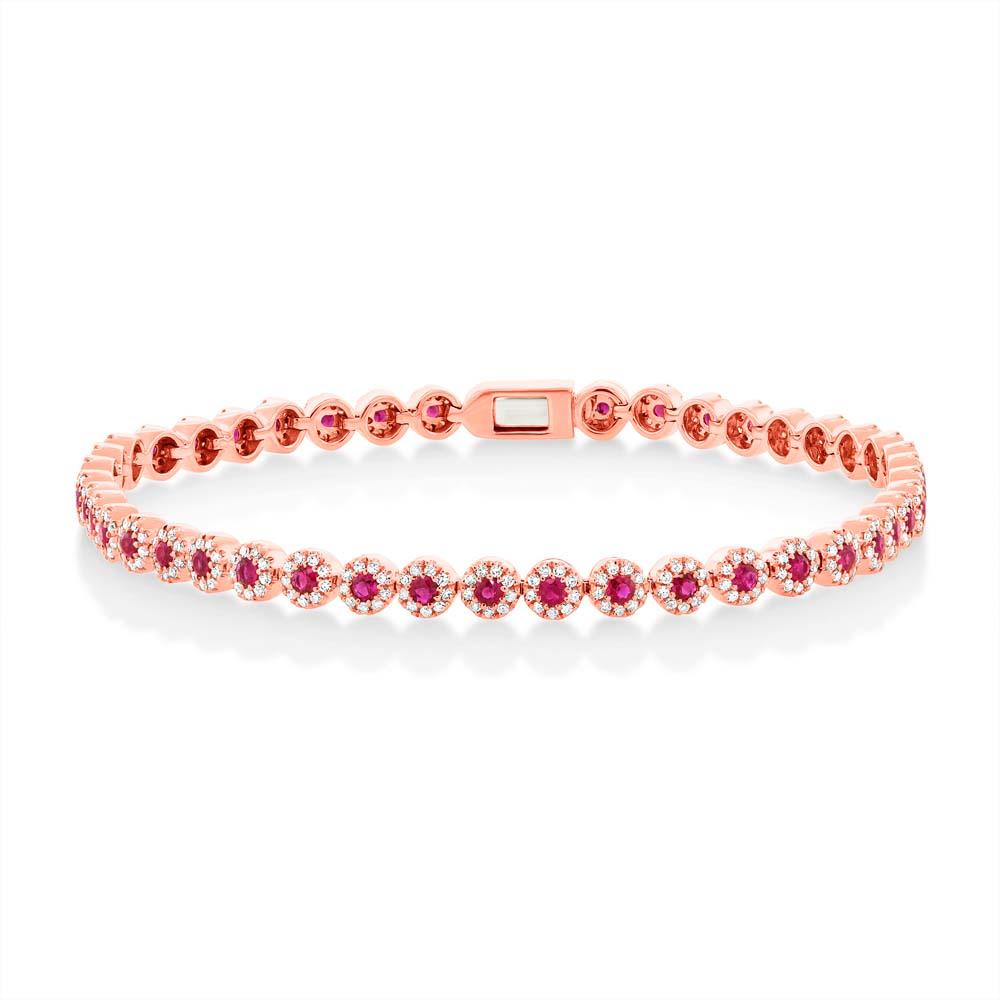 Diamond & 1.48ct Ruby 14k Rose Gold Lady's Bracelet - 1.08ct