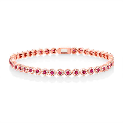 Diamond & 1.48ct Ruby 14k Rose Gold Lady's Bracelet - 1.08ct