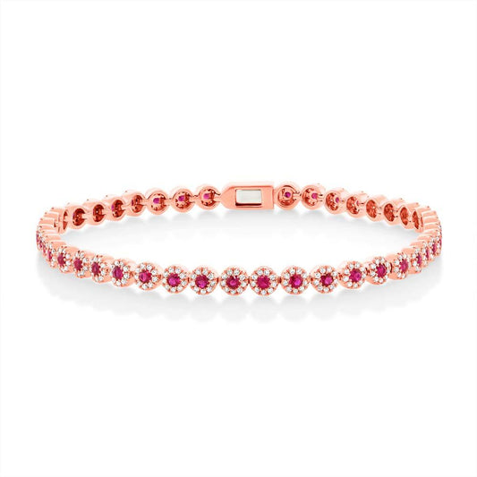 Diamond & 1.48ct Ruby 14k Rose Gold Lady's Bracelet - 1.08ct