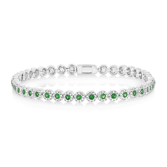 Diamond & 1.48ct Green Garnet 14k White Gold Lady's Bracelet - 1.08ct