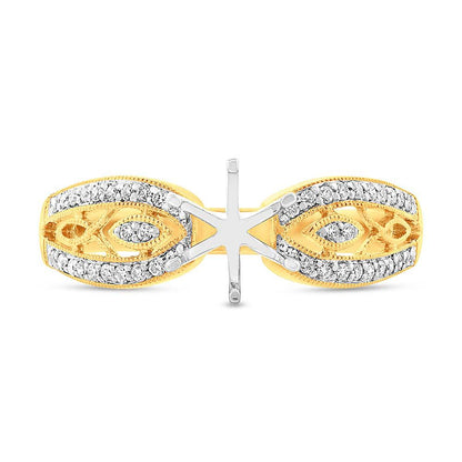 14k Yellow Gold Diamond Semi-mount Ring for 1.00ct Center - 0.20ct