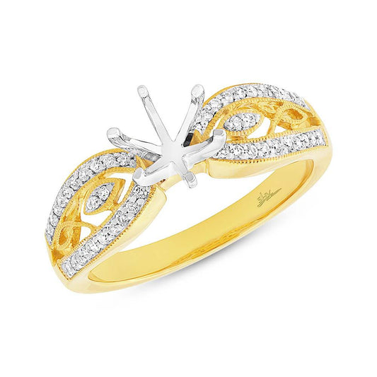 14k Yellow Gold Diamond Semi-mount Ring for 1.00ct Center - 0.20ct