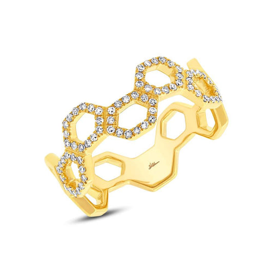 14k Yellow Gold Diamond Hexagon Lady's Ring - 0.19ct