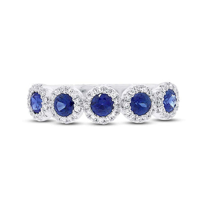 Diamond & 0.70ct Blue Sapphire 14k White Gold Band