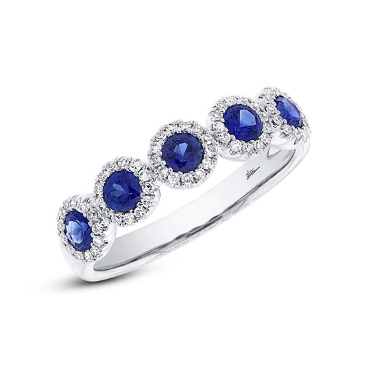 Diamond & 0.70ct Blue Sapphire 14k White Gold Band