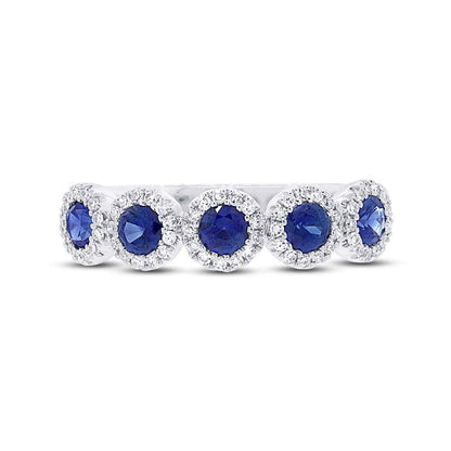 Diamond & 0.70ct Blue Sapphire 14k White Gold Band Size 6