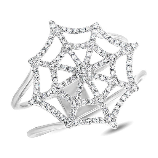14k White Gold Diamond Spider Web Ring - 0.32ct