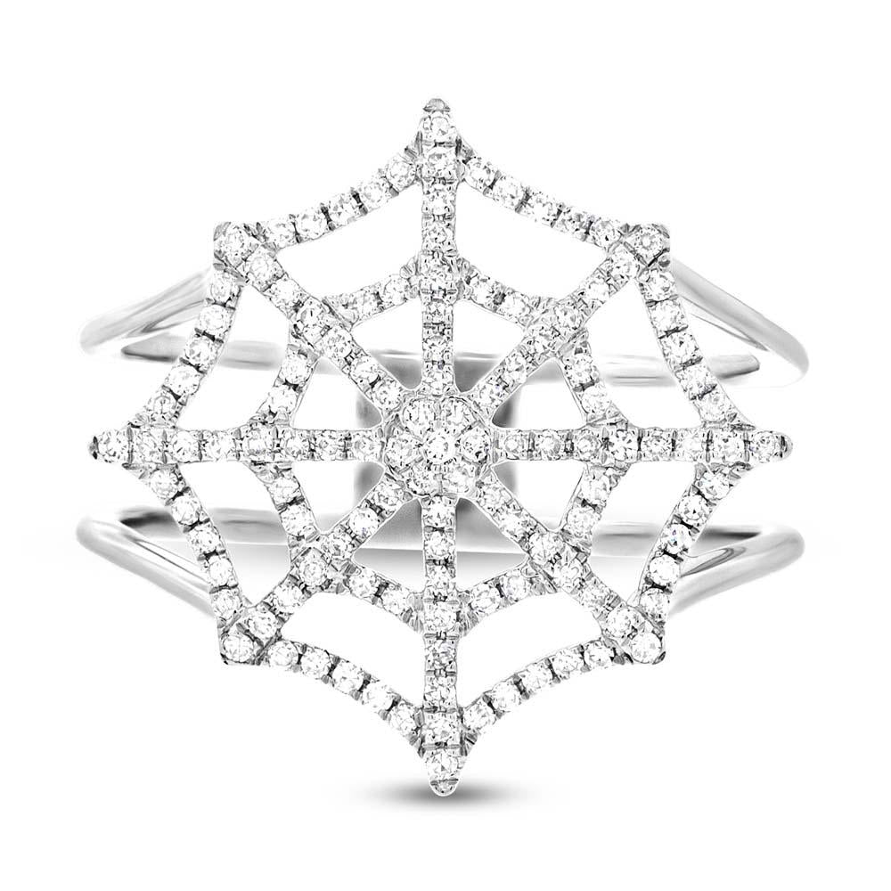 14k White Gold Diamond Spider Web Ring - 0.32ct