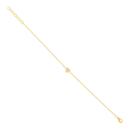 14k Yellow Gold Diamond Pave Heart Bracelet - 0.04ct