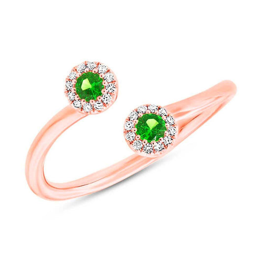 Diamond & 0.18ct Green Garnet 14k Rose Gold Lady's Ring - 0.07ct