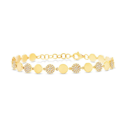 14k Yellow Gold Diamond Pave Circle Bracelet - 0.50ct