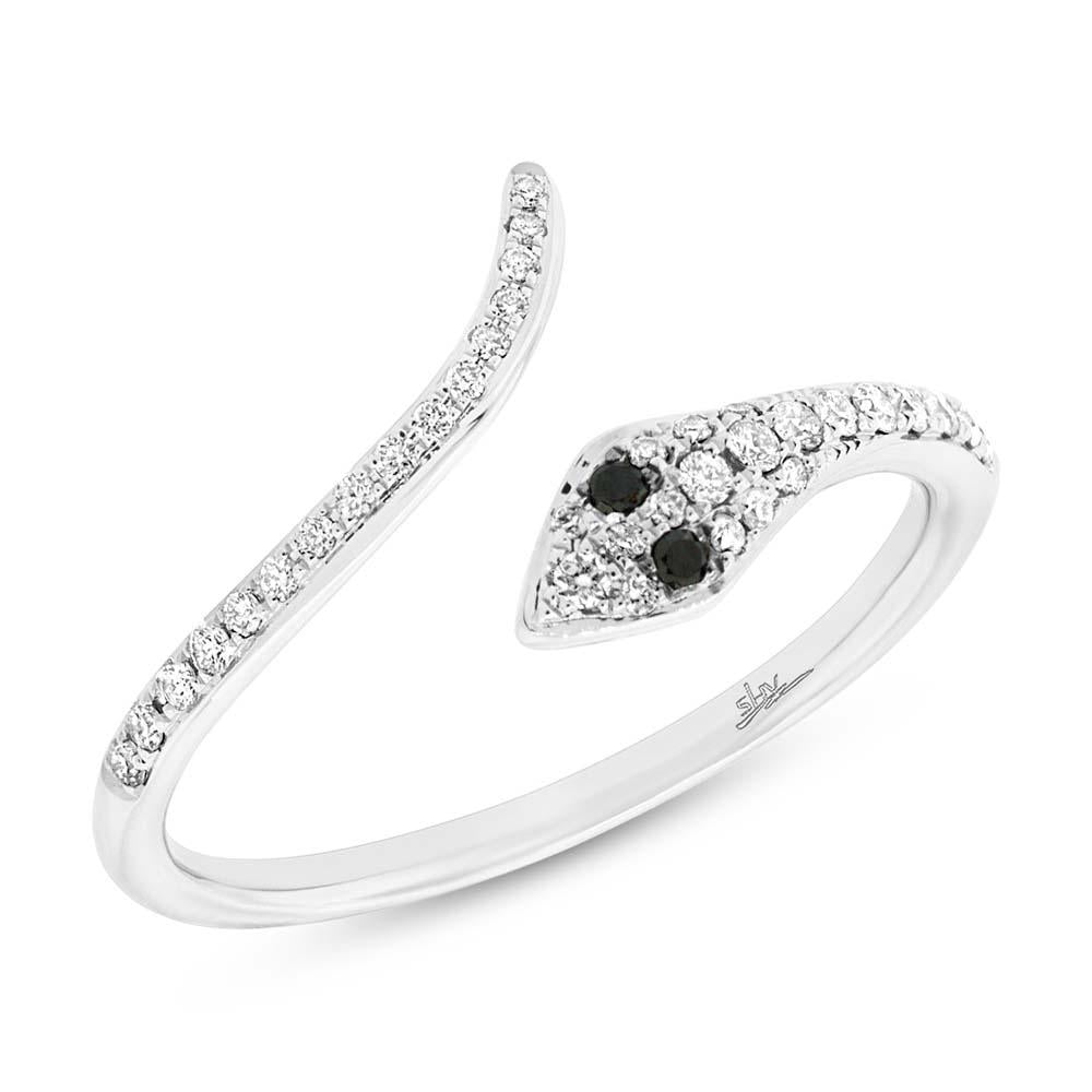 Black & White Diamond 14k White Gold Snake Ring - 0.20ct